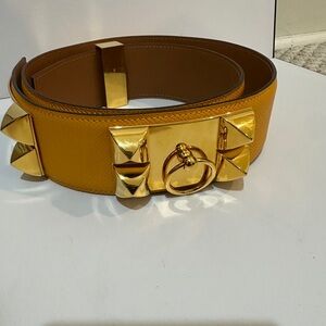 Hermes Collier de Chien ( CDC )Belt Sz 85 Yellow Epsom Leather Gold HRW Great CD